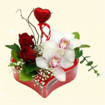  stanbul skdar hediye sevgilime hediye iek  1 kandil orkide 5 adet kirmizi gl mika kalp