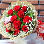 7 adet kırmızı gül 2 adet 10 cm ayı buketi  İstanbul Üsküdar çiçek siparişi vermek 