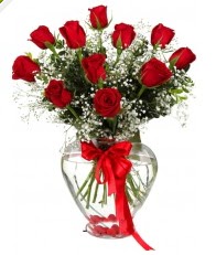 9 adet kırmızı gül cam kalpte  İstanbul Üsküdar online çiçekçi , çiçek siparişi 