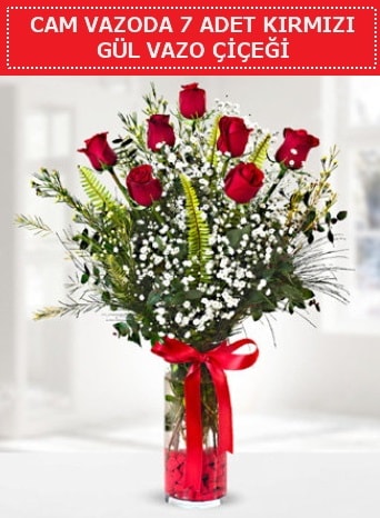 Cam vazoda 7 adet kırmızı gül çiçeği  İstanbul Üsküdar çiçek gönderme sitemiz güvenlidir 
