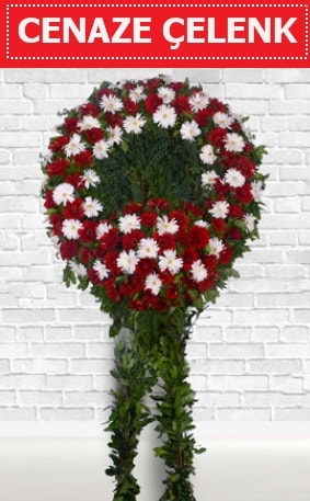 Kırmızı Beyaz Çelenk Cenaze çiçeği  İstanbul Üsküdar İnternetten çiçek siparişi 